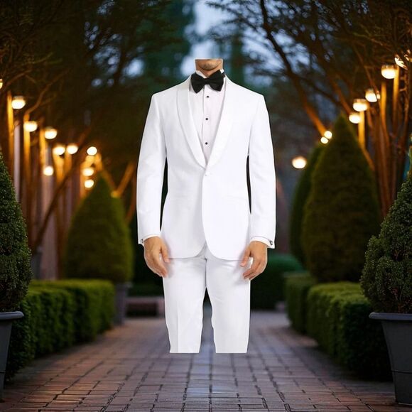 FERRECCI MEN'S RENO WHITE SLIM FIT SHAWL LAPEL 2 PIECE TUXEDO. RENO - Picture 1 of 11